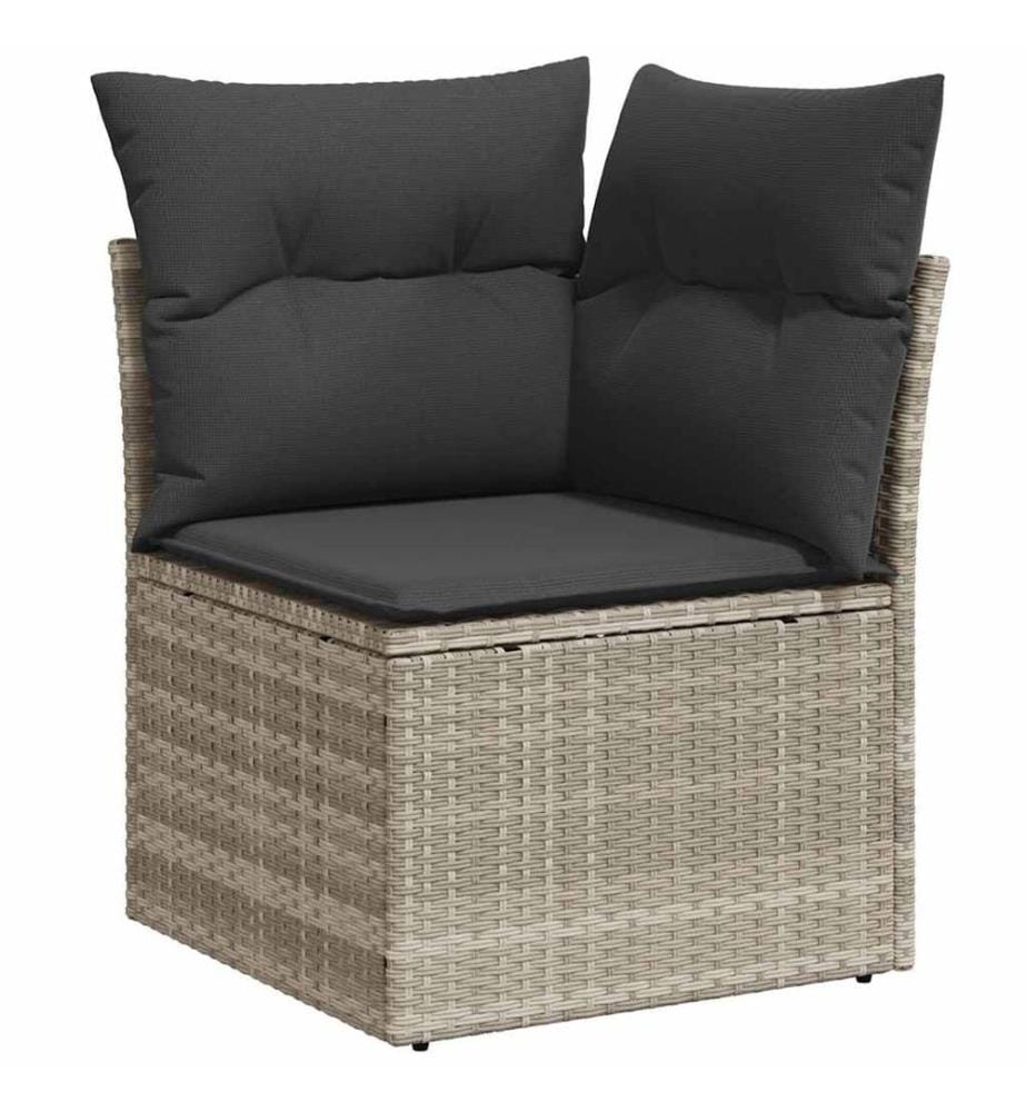 7-tlg. Garten-Sofagarnitur mit Kissen Hellgrau Poly Rattan