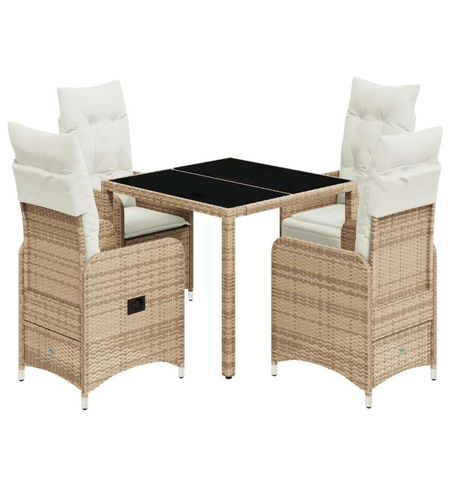 5-tlg. Garten-Bistro-Set mit Kissen Beige Poly Rattan