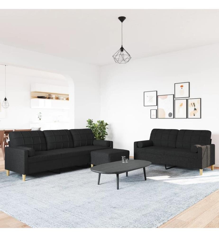 Ensemble de canapés 3 pcs repose-pied et coussins décoratifs