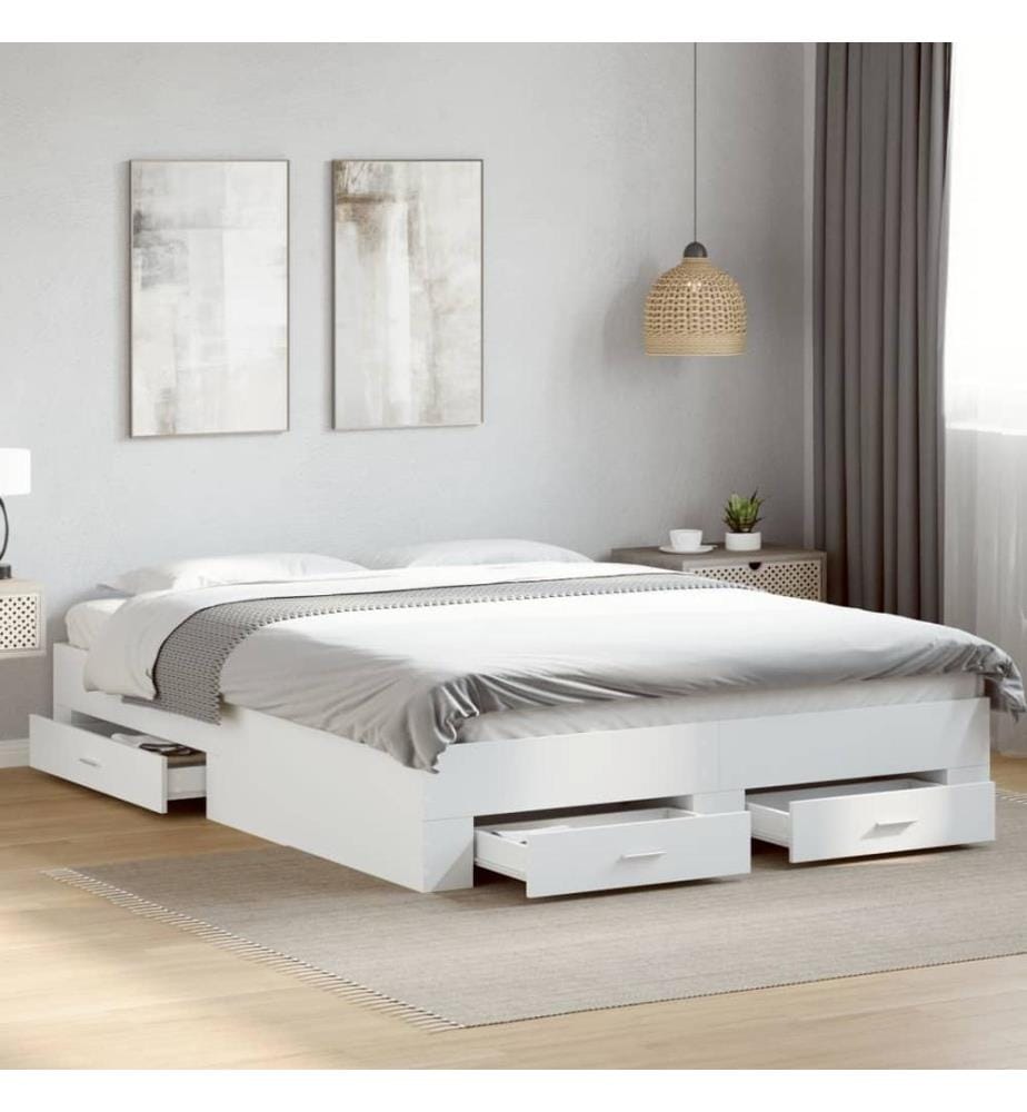 Bettgestell mit Schubladen Weiss 160x200 cm Holzwerkstoff