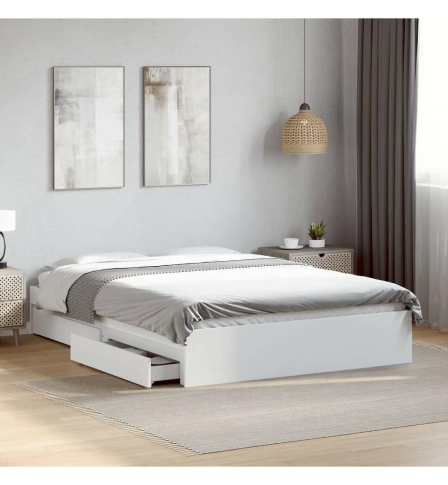 Bettgestell mit Schubladen Weiss 140x200 cm Holzwerkstoff