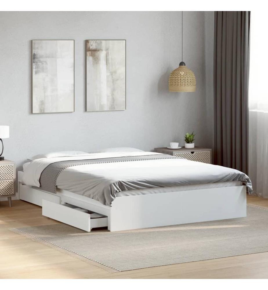 Cadre de lit avec tiroirs sans matelas blanc 120x200 cm
