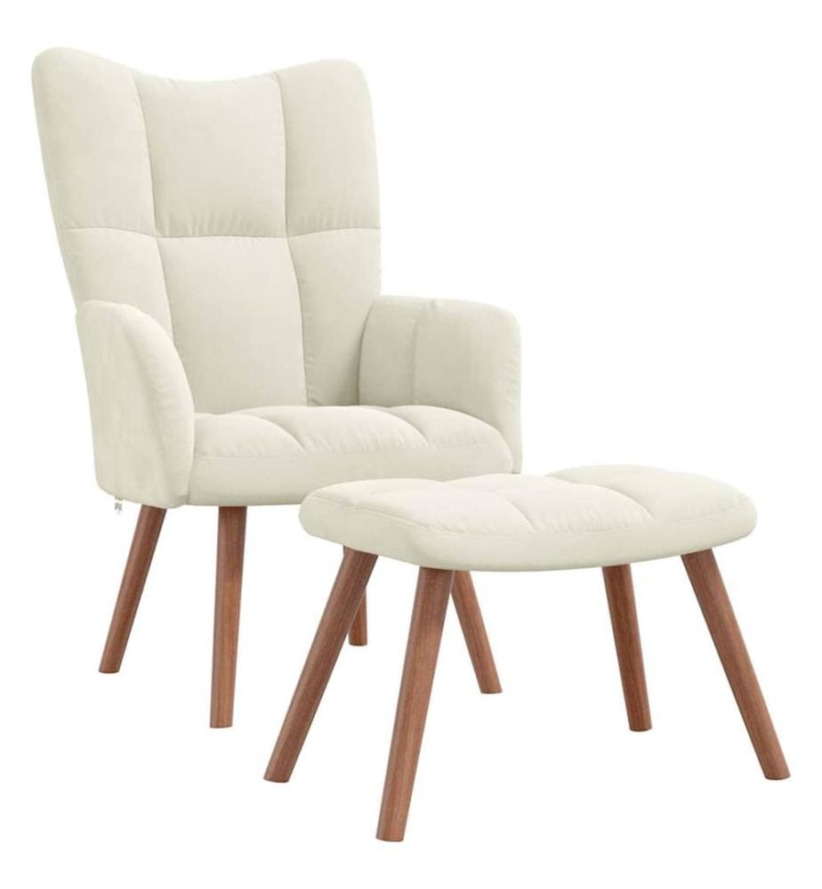 Relaxsessel mit Hocker Cremeweiss Samt