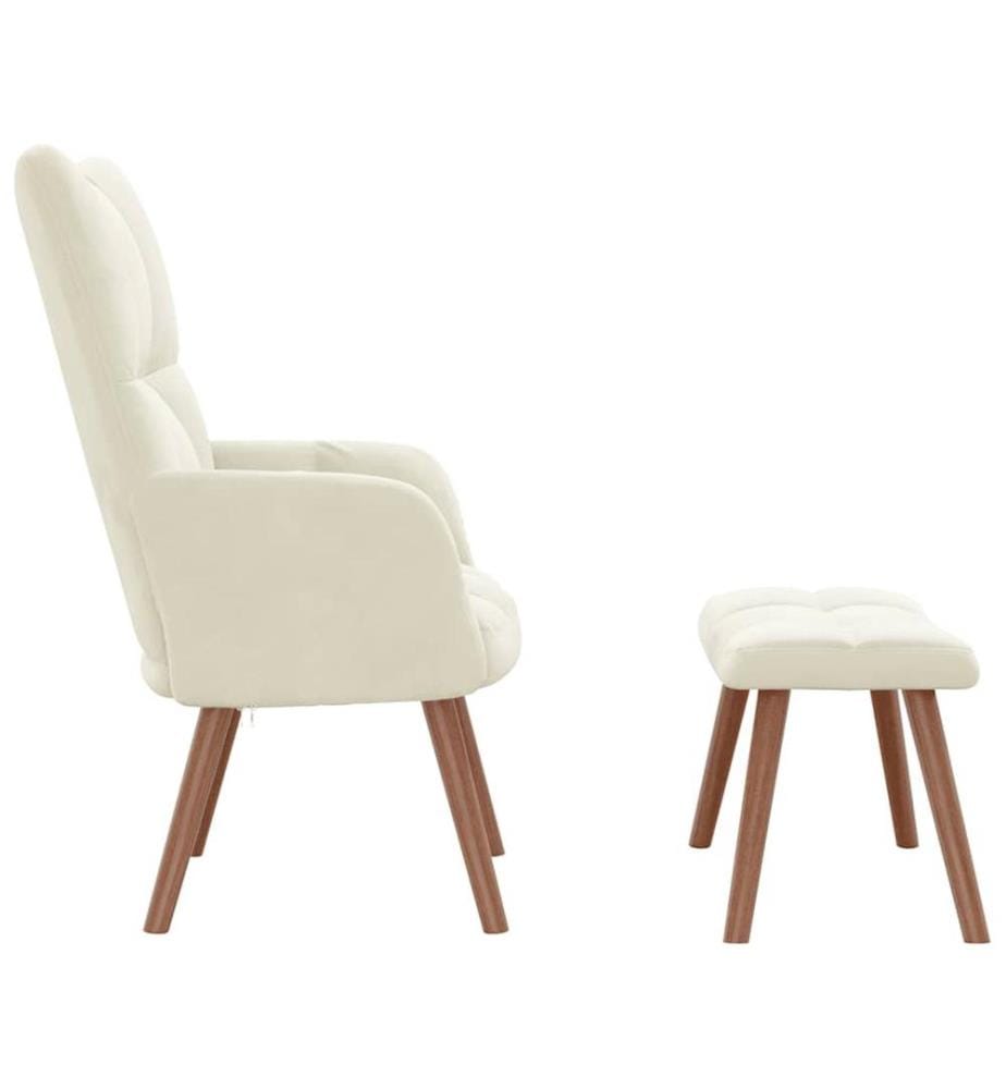 Relaxsessel mit Hocker Cremeweiss Samt