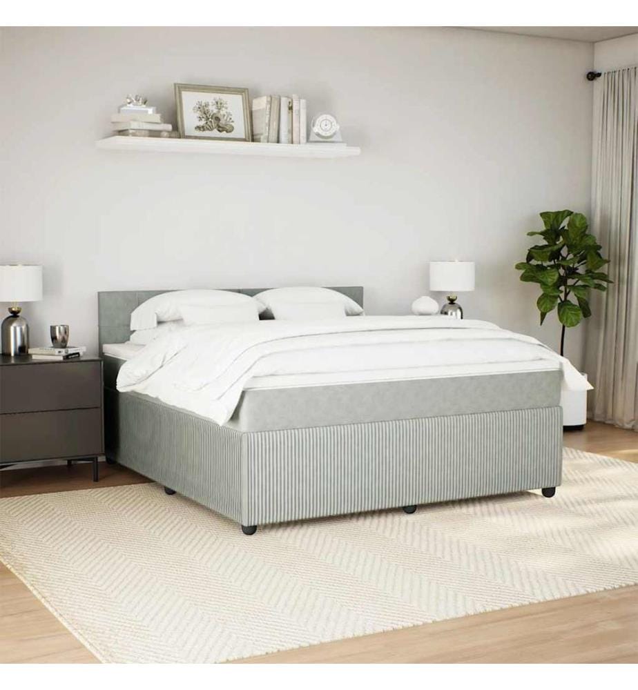Sommier à lattes de lit et matelas Gris clair 180x200cm Velours