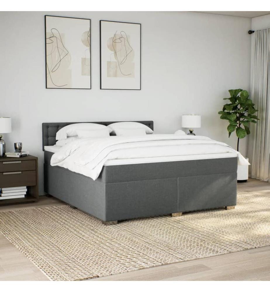 Sommier à lattes de lit avec matelas Gris foncé 180x200cm Tissu