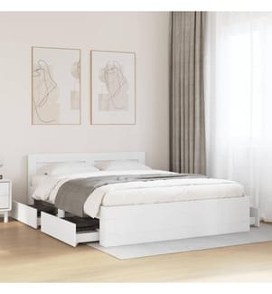 Cadre de lit avec tête de lit sans matelas blanc 160x200 cm