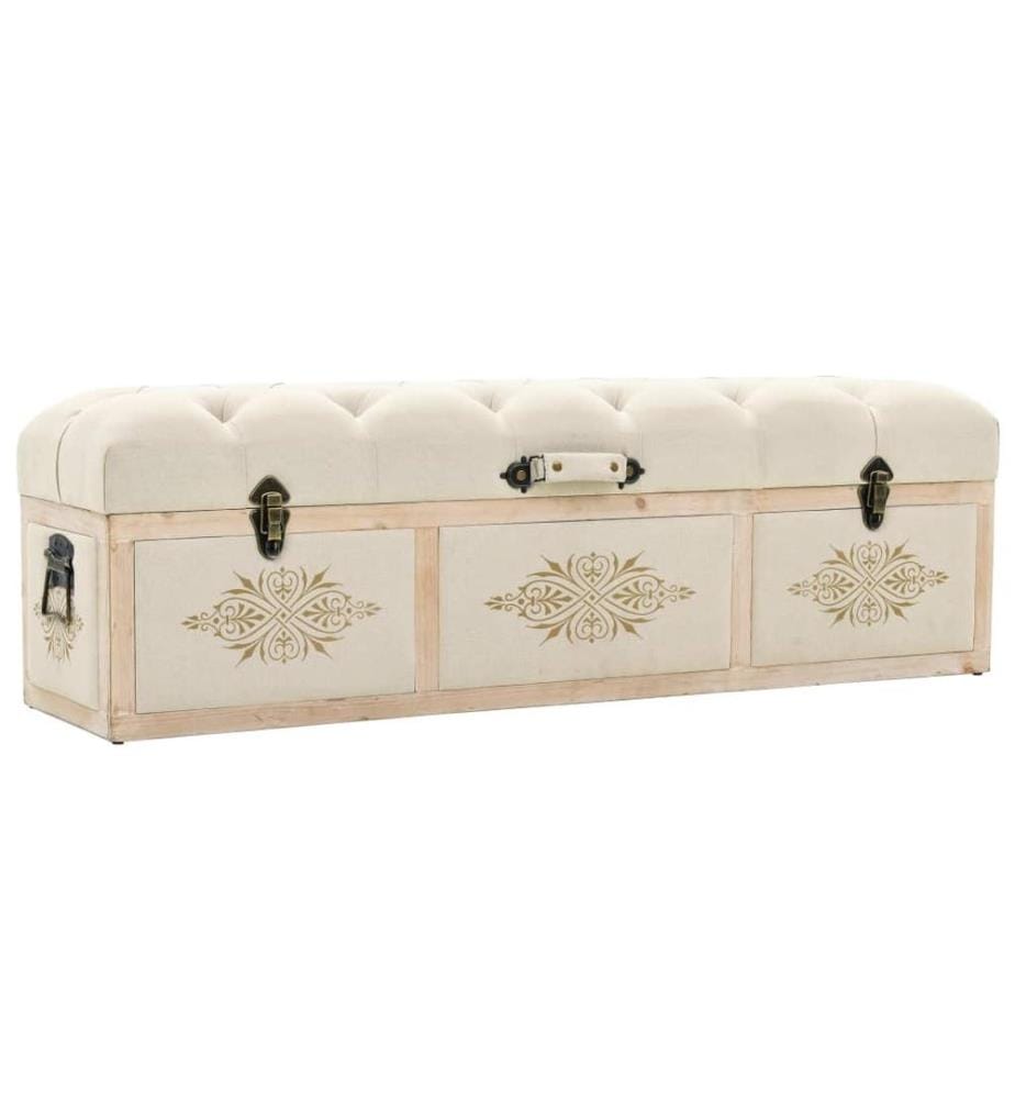 Sitzbank mit Stauraum 110 cm Creme Massivholz Tanne und Stoff