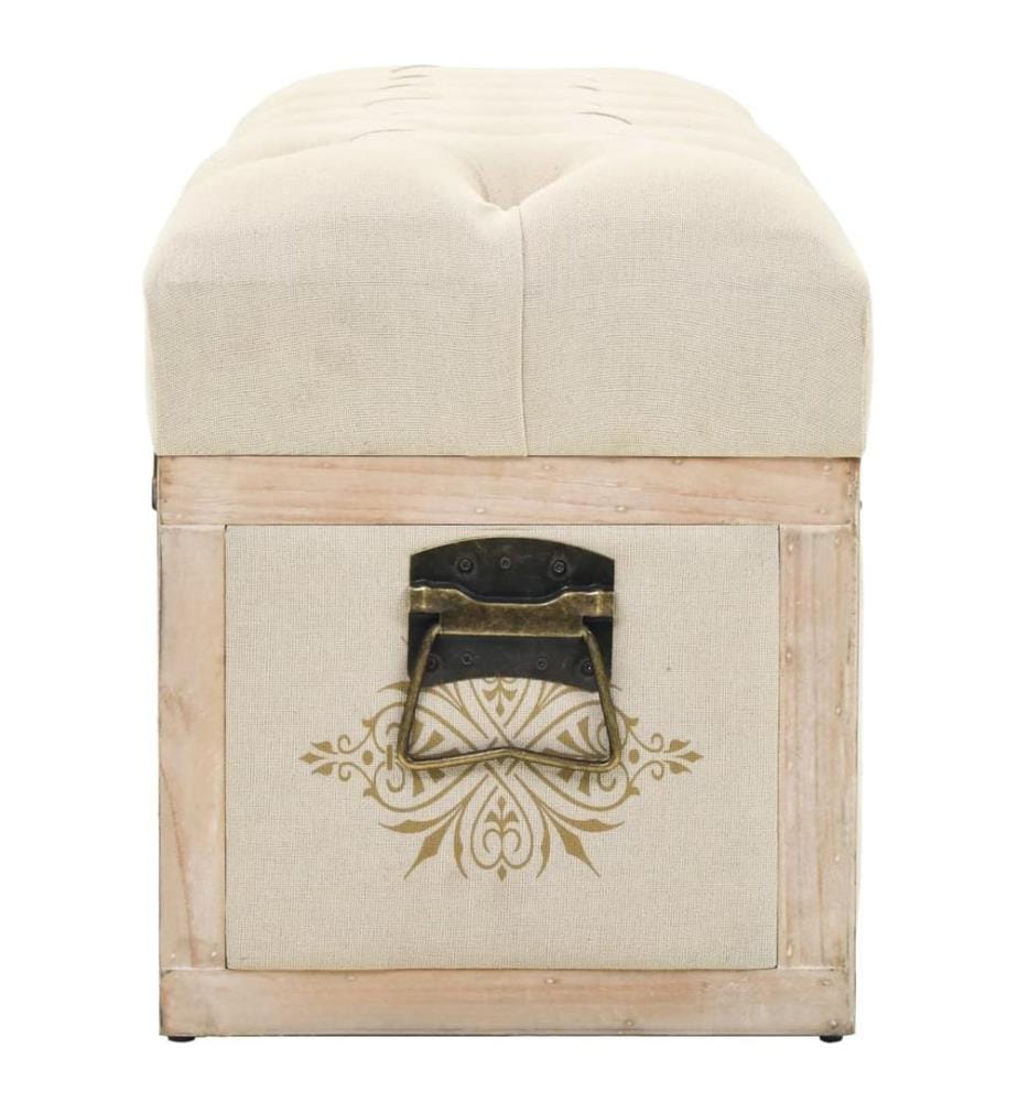 Sitzbank mit Stauraum 110 cm Creme Massivholz Tanne und Stoff