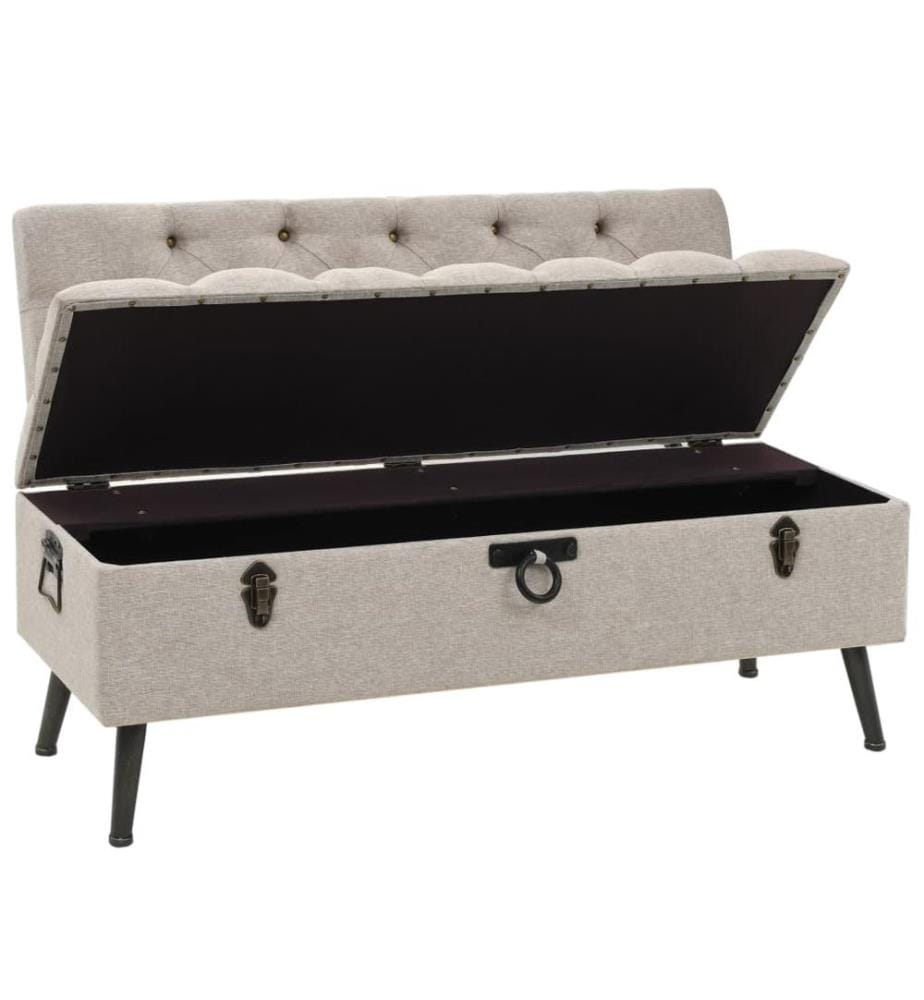 Sitzbank mit Stauraum und Rückenlehne 110cm Creme Stoff