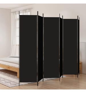 6-tlg. Paravent Schwarz 300x200 cm Stoff