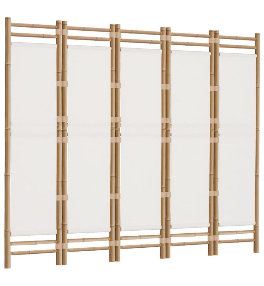 5-tlg. Paravent Faltbar 200 cm Bambus und Canvas