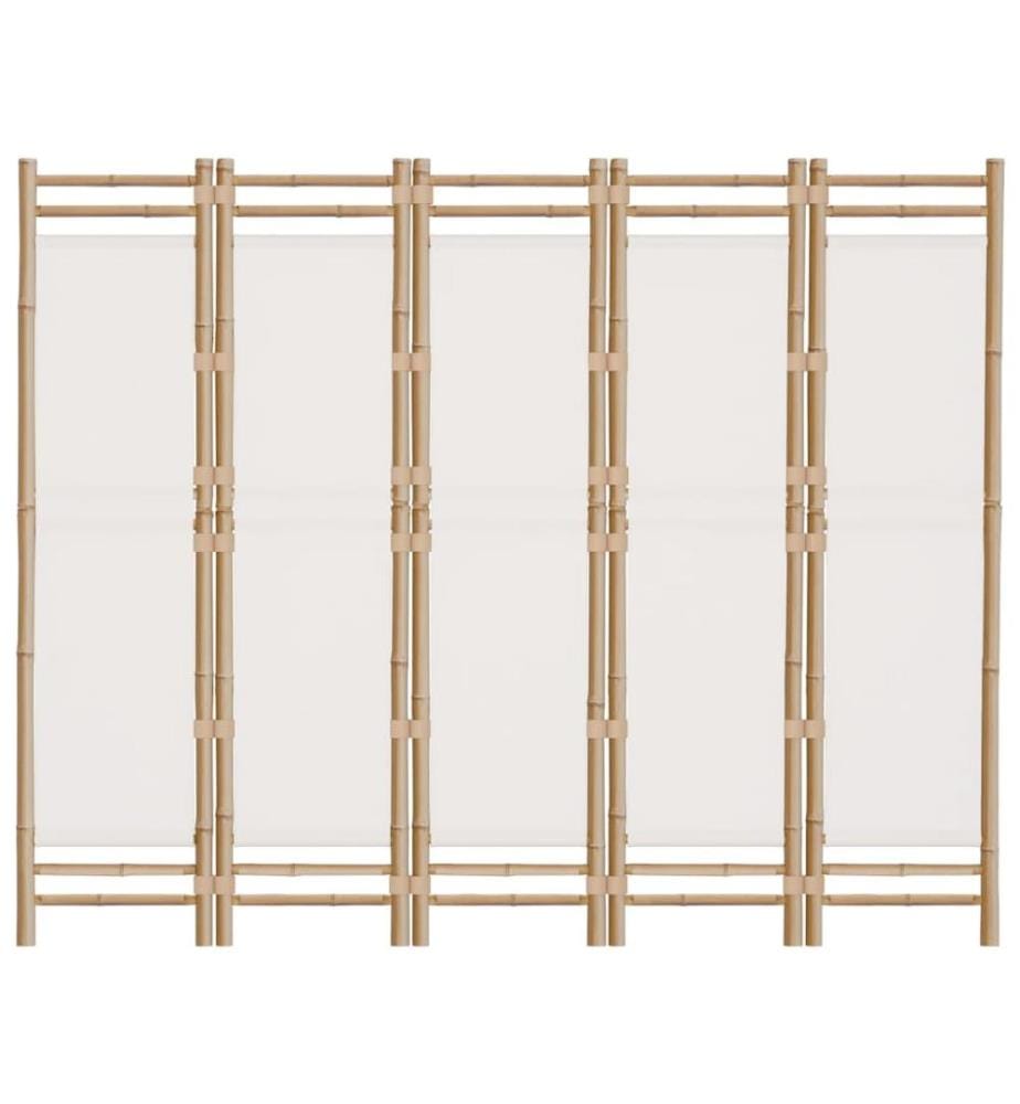 5-tlg. Paravent Faltbar 200 cm Bambus und Canvas