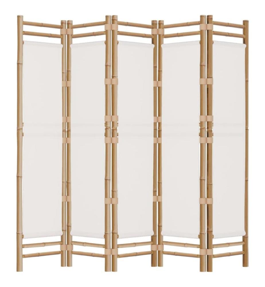 5-tlg. Paravent Faltbar 200 cm Bambus und Canvas