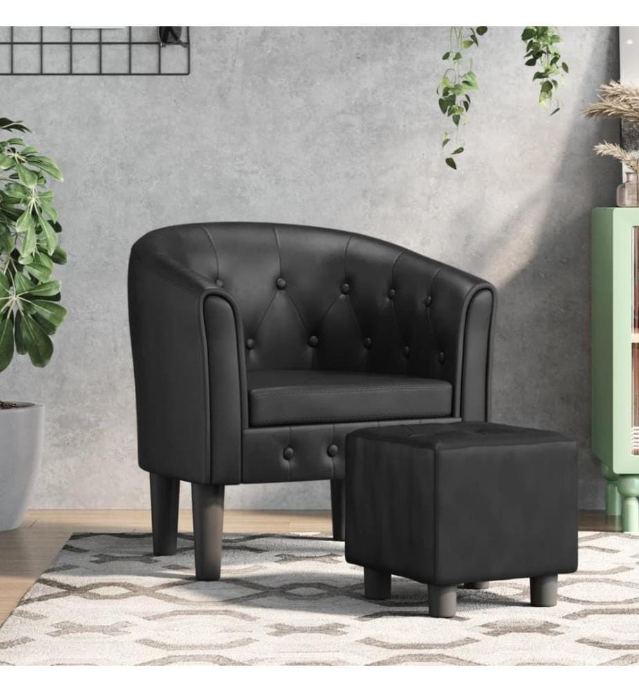 Clubsessel mit Fusshocker Schwarz Kunstleder