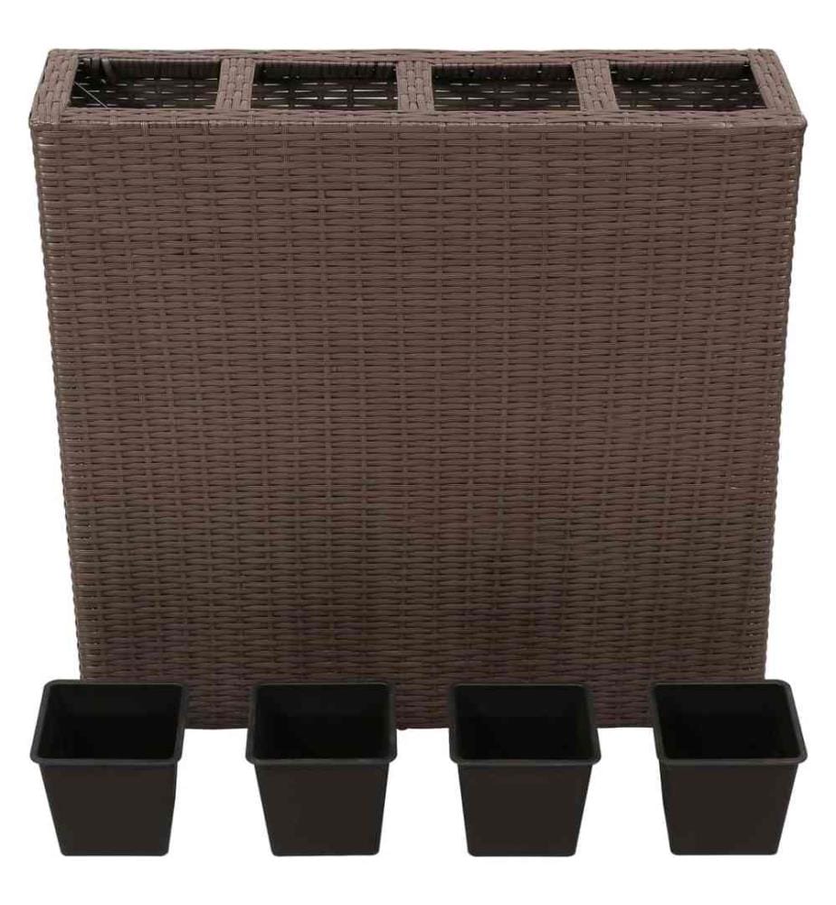 Lit surélevé de jardin avec 4 pots Résine tressée Marron