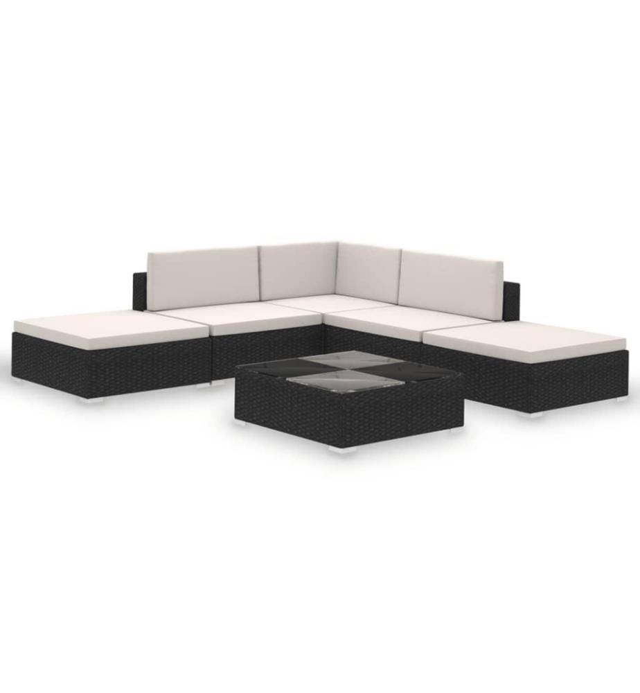 6-tlg. Garten-Lounge-Set mit Auflagen Poly Rattan Schwarz
