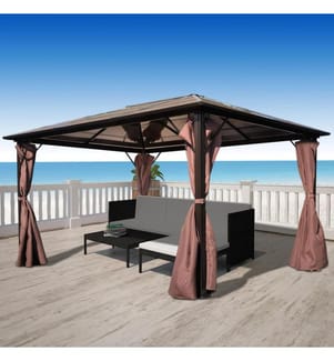 Pavillon mit Vorhängen Braun Aluminium 400 x 300 cm