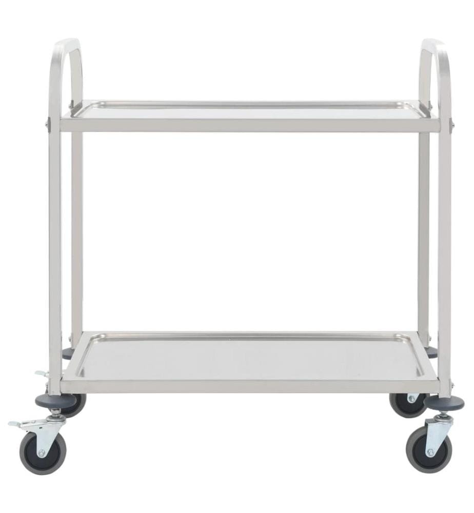 Chariot de cuisine à 2 niveaux 96,5x55x90 cm Acier inoxydable