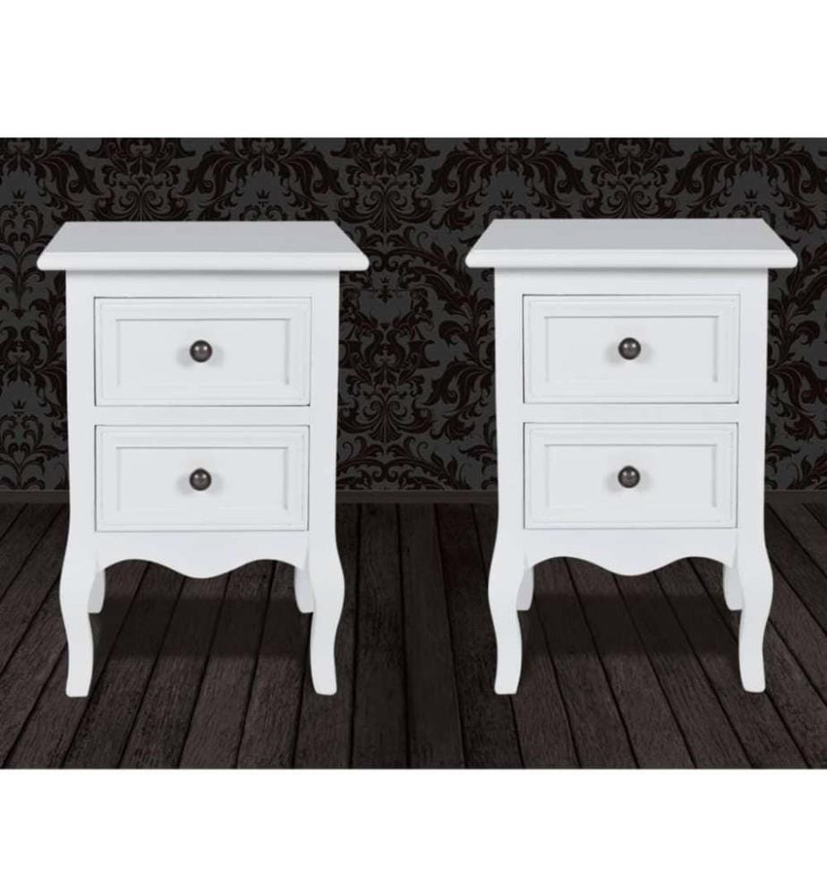 Nachtschränke 2 Stk. mit 2 Schubladen MDF Weiss