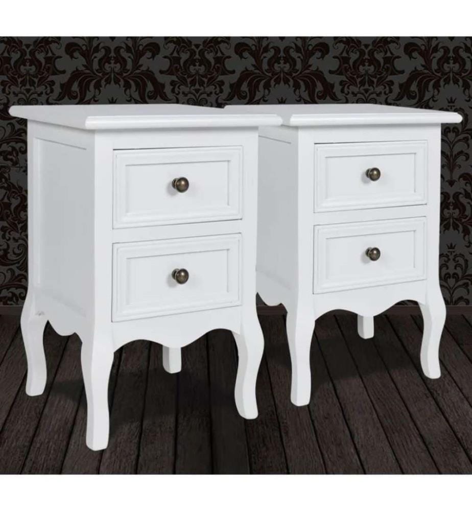 Nachtschränke 2 Stk. mit 2 Schubladen MDF Weiss