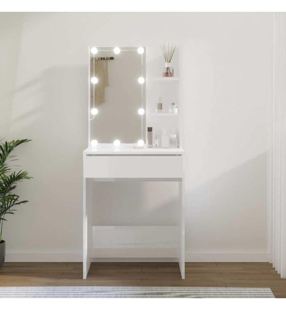 Schminktisch mit LED Hochglanz-Weiss 60x40x140 cm
