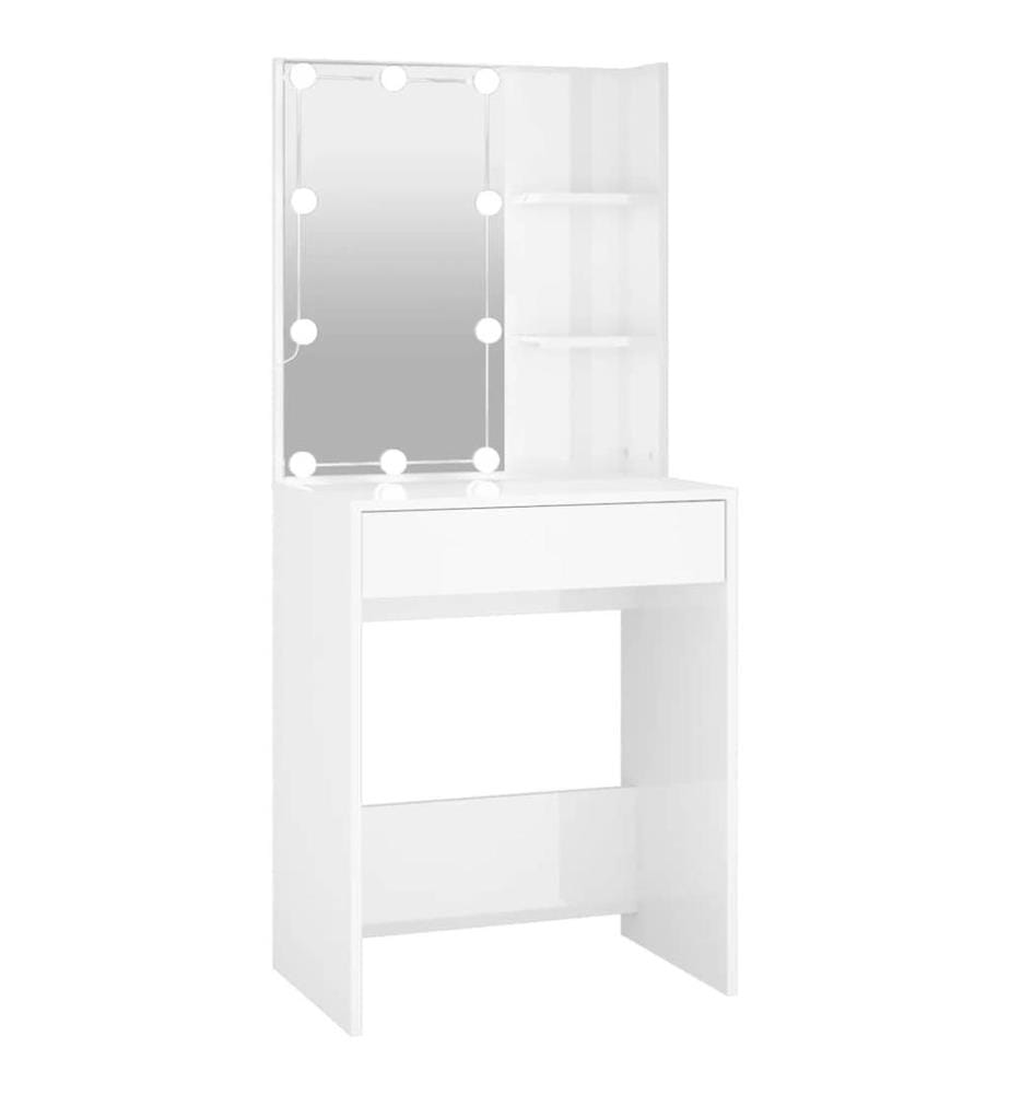 Schminktisch mit LED Hochglanz-Weiss 60x40x140 cm