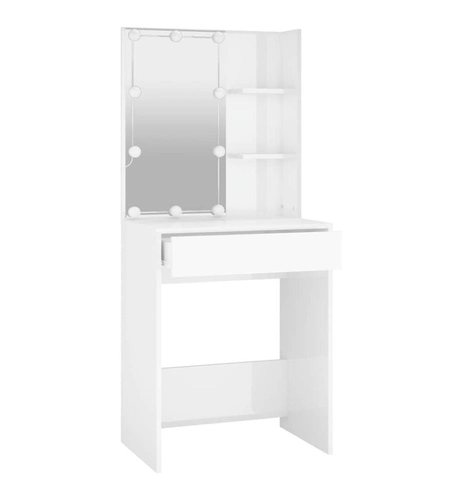 Schminktisch mit LED Hochglanz-Weiss 60x40x140 cm