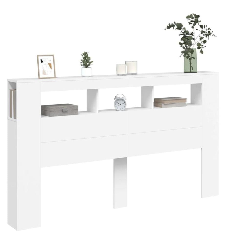 Tête de lit à LED blanc 180x18,5x103,5 cm bois d'ingénierie