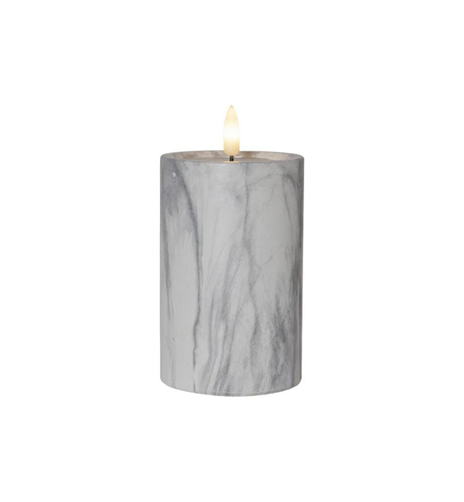 STAR TRADING - LED-Kerze Pillar Flamme Marble Ø 7.5 x 15 cm, Grau