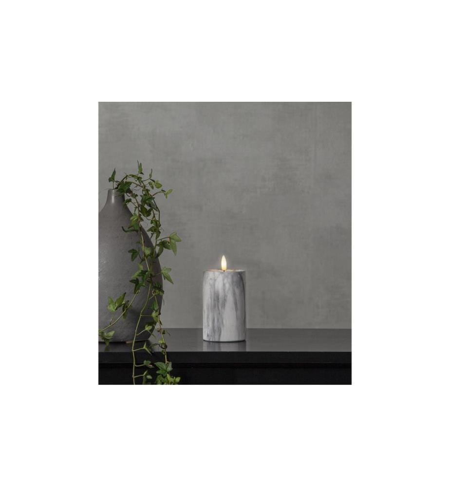 STAR TRADING - LED-Kerze Pillar Flamme Marble Ø 7.5 x 15 cm, Grau