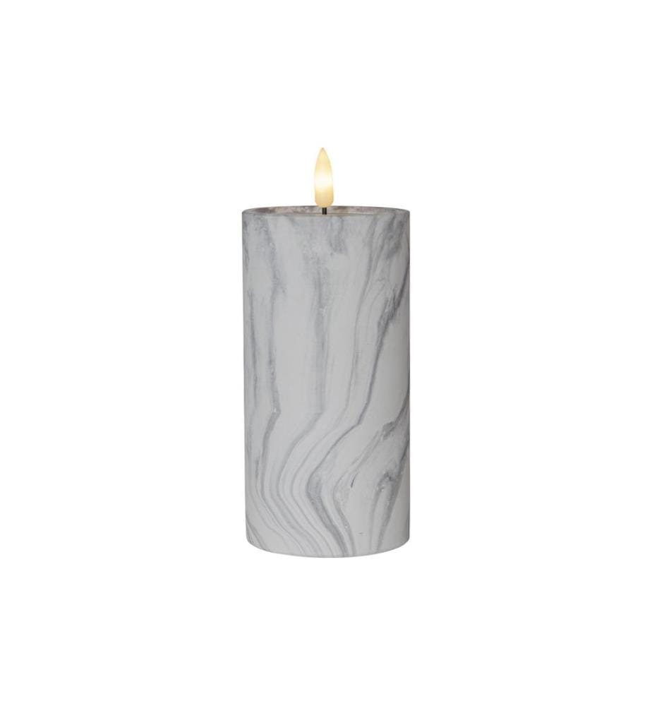 STAR TRADING - LED-Kerze Pillar Flamme Marble Ø 7.5 x 17.5 cm, Grau