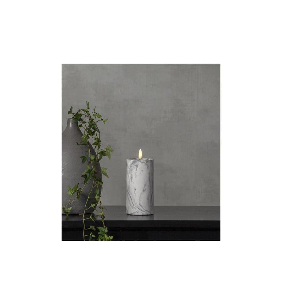 STAR TRADING - LED-Kerze Pillar Flamme Marble Ø 7.5 x 17.5 cm, Grau