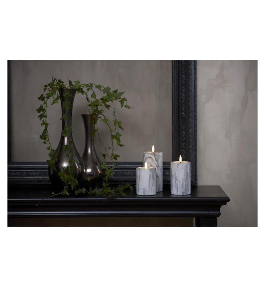 STAR TRADING - LED-Kerze Pillar Flamme Marble Ø 7.5 x 17.5 cm, Grau