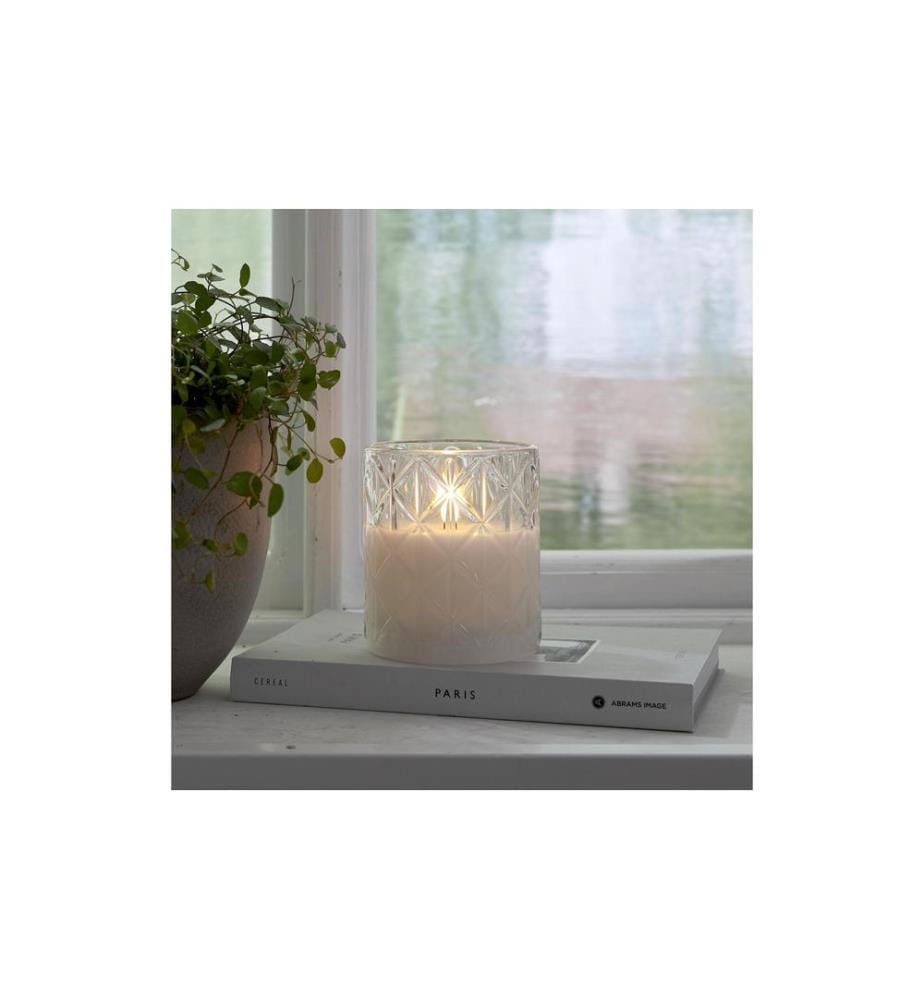 STAR TRADING - LED-Kerze Flamme Romb, Ø 8.5 x 10 cm, Transparent