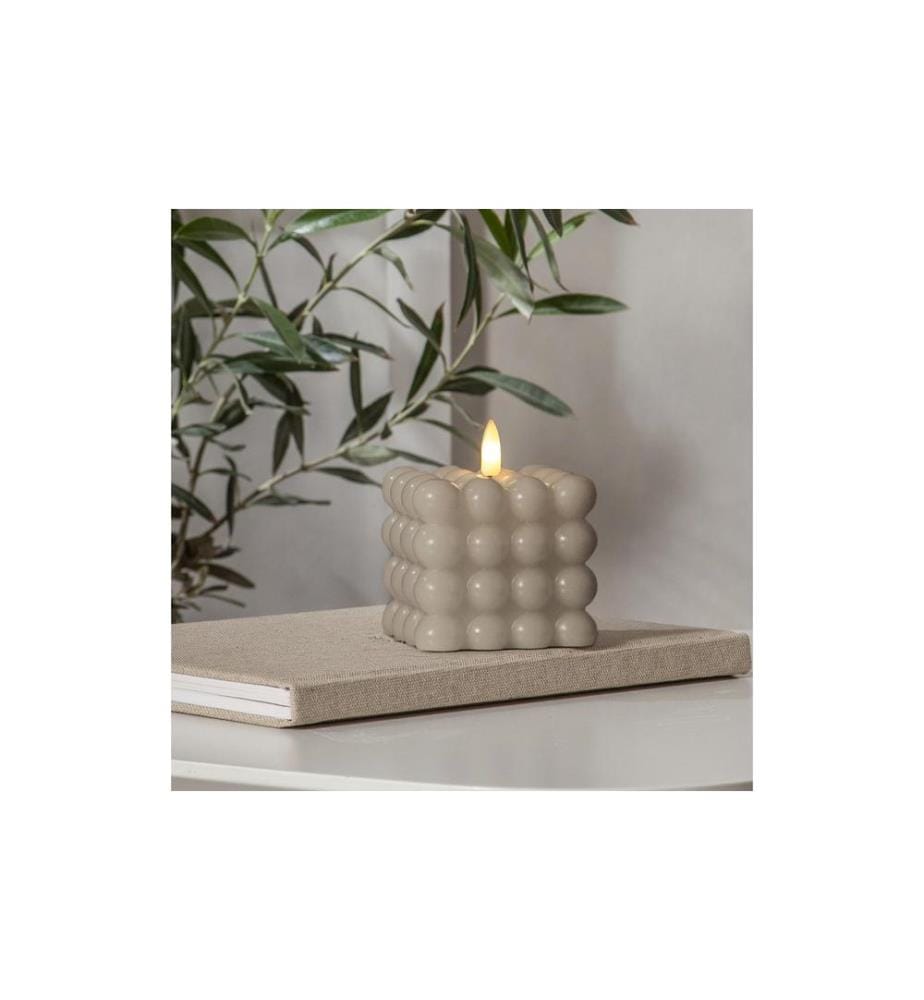 STAR TRADING - LED-Kerze Flamme Dot, 7.5 x 7.5 x 9.5 cm, Beige