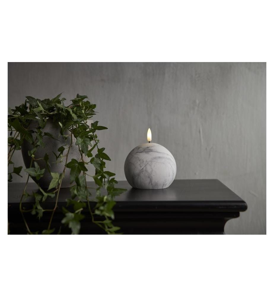 STAR TRADING - LED-Kerze Pillar Flamme Marble, Ø 10 x 12 cm, Grau