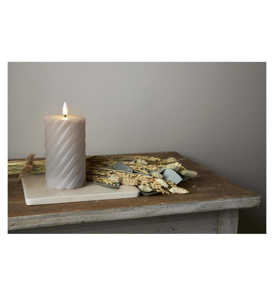 STAR TRADING - LED-Kerze Pillar Flamme Swirl, Ø 7.5 x 15 cm, Grau