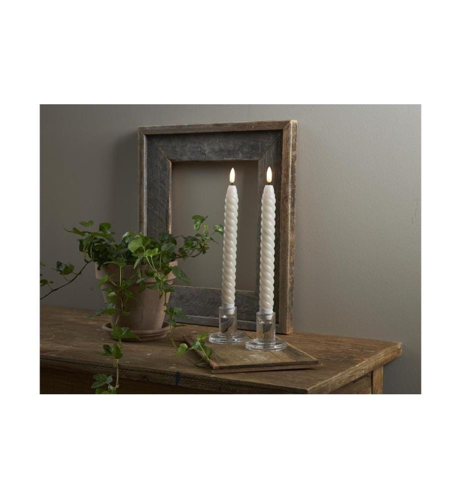 STAR TRADING - Set de bougies LED sur tige Flamme Swirl, Ø 2.3 x 25 cm, Beige, 2 pces