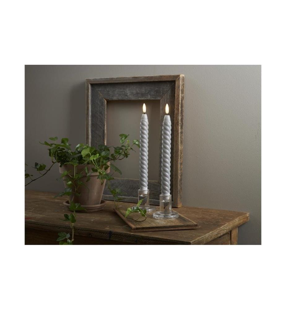 STAR TRADING - LED-Stabkerzen Set Flamme Swirl, Ø 2.3 x 25 cm, Grau, 2 Stk