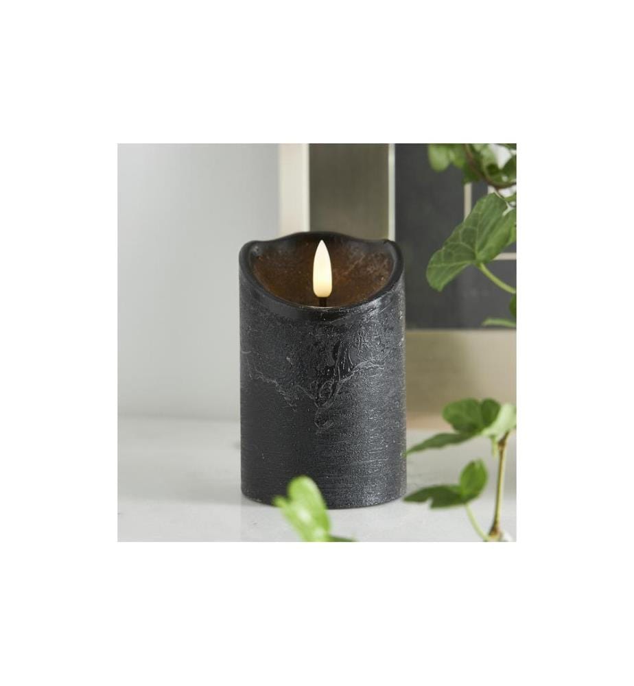 STAR TRADING - LED-Kerze Flamme Rustic, Ø 7.5 x 12.5 cm, Schwarz