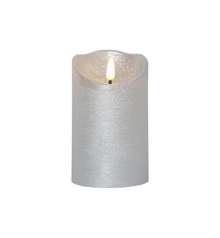 STAR TRADING - LED-Kerze Flamme Rustic, Ø 7.5 x 12.5 cm, Silber