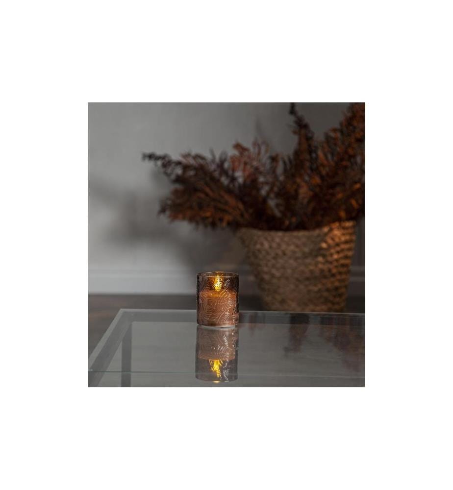 STAR TRADING - LED-Kerze Pillar Flamme Leaf, Ø 8.5 x 10 cm, Braun