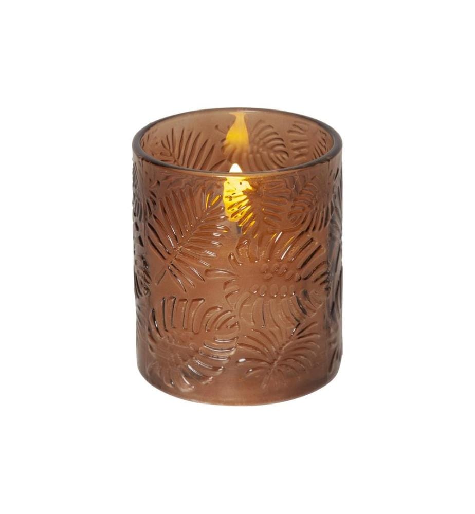 STAR TRADING - LED-Kerze Pillar Flamme Leaf, Ø 10 x 12.5 cm, Braun