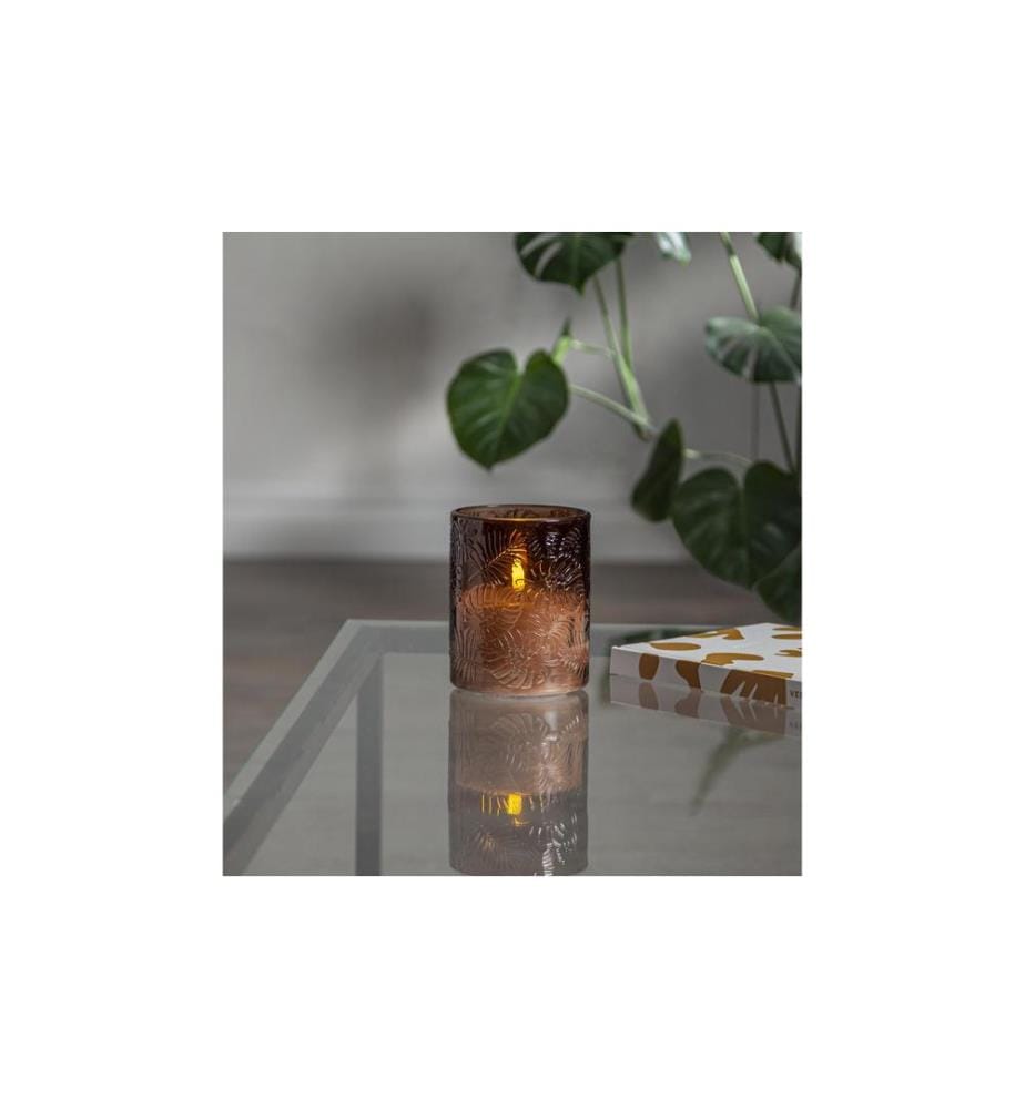 STAR TRADING - LED-Kerze Pillar Flamme Leaf, Ø 10 x 12.5 cm, Braun