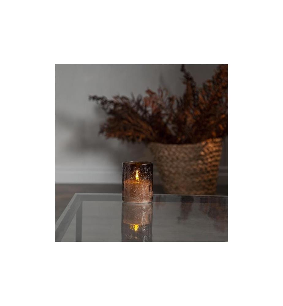 STAR TRADING - LED-Kerze Pillar Flamme Leaf, Ø 10 x 12.5 cm, Braun