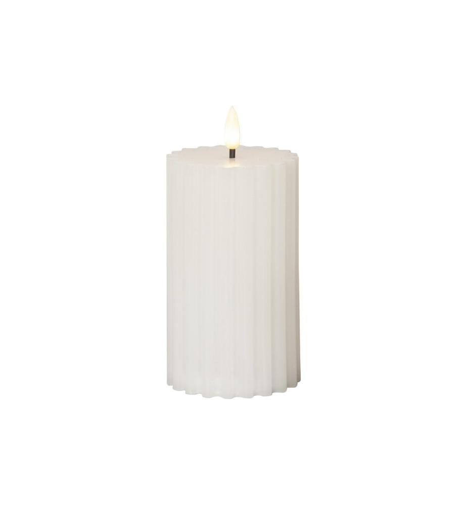 STAR TRADING - LED-Kerze Pillar Flamme Stripe, Ø 7.5 x 15 cm, Weiss