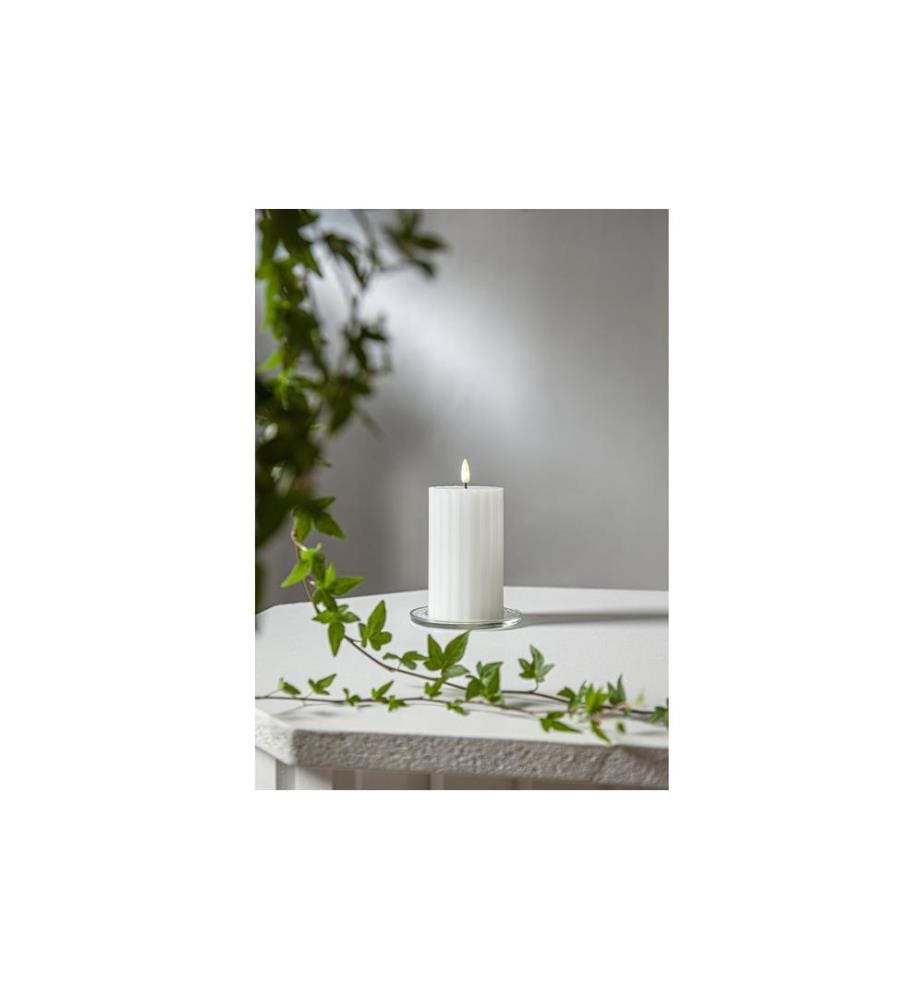 STAR TRADING - LED-Kerze Pillar Flamme Stripe, Ø 7.5 x 15 cm, Weiss