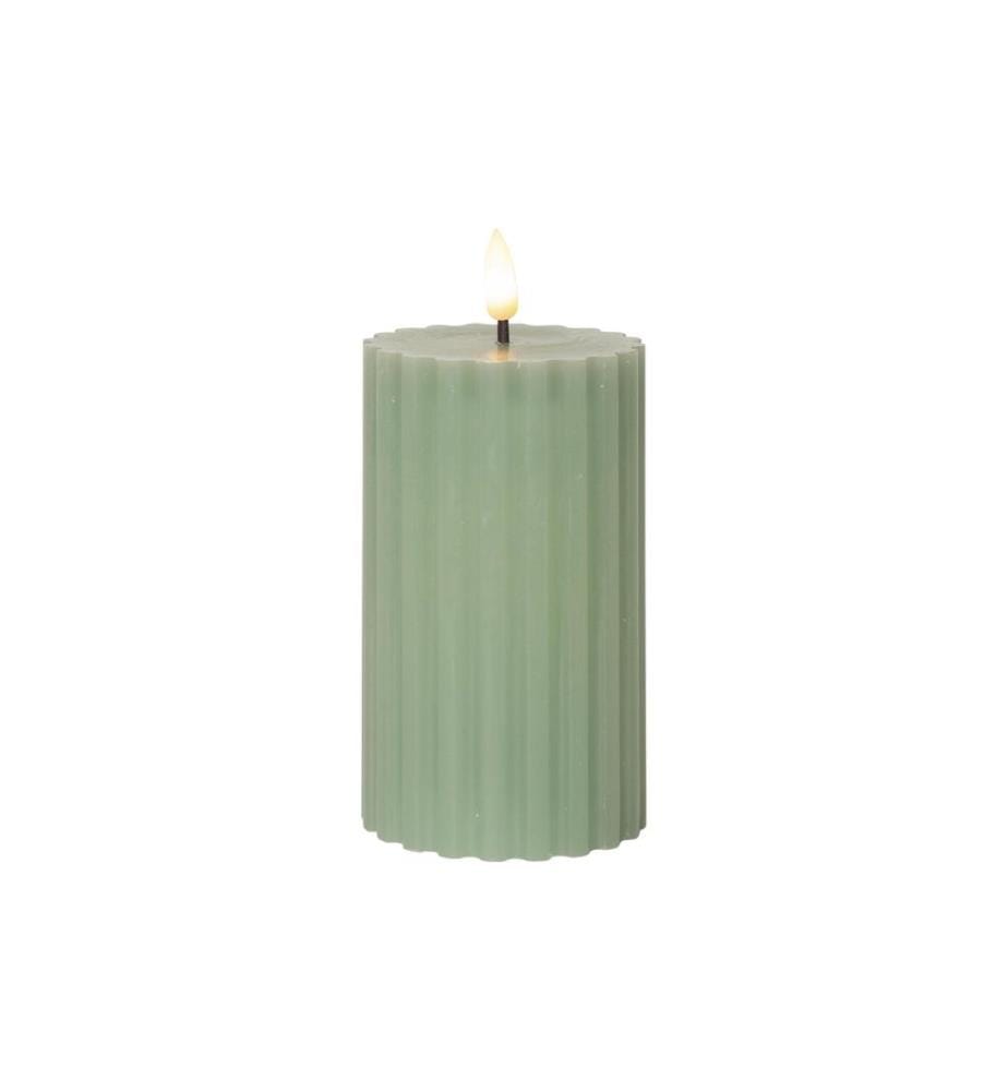 STAR TRADING - LED-Kerze Pillar Flamme Stripe, Ø 7.5 x 15 cm, Grün