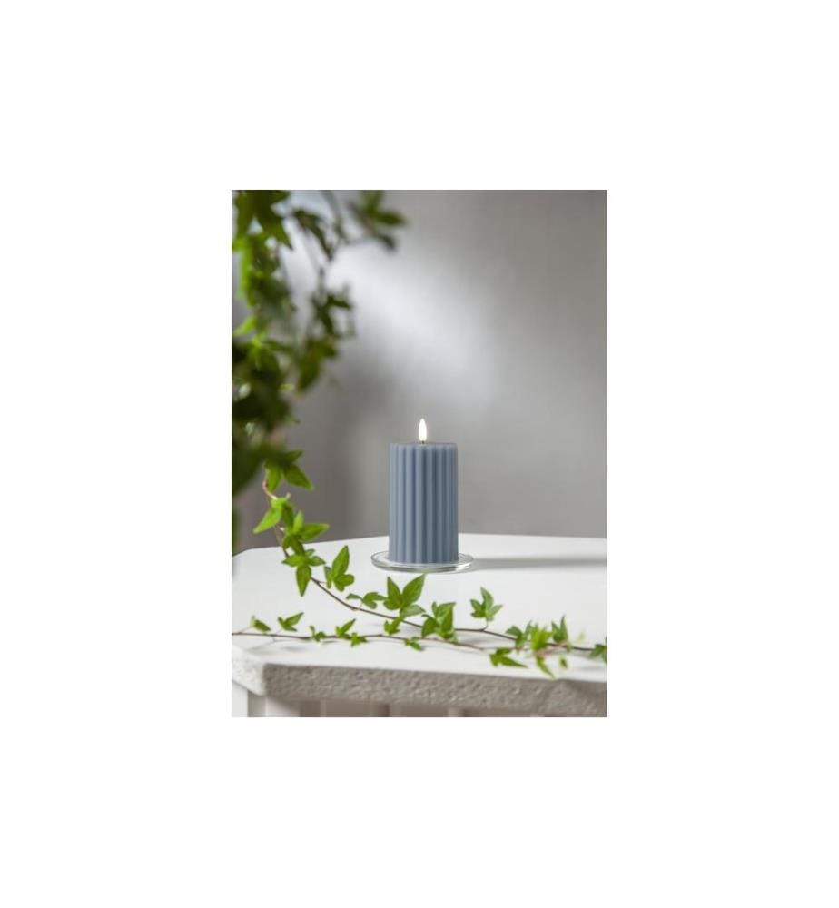 STAR TRADING - LED-Kerze Pillar Flamme Stripe, Ø 7.5 x 15 cm, Blau